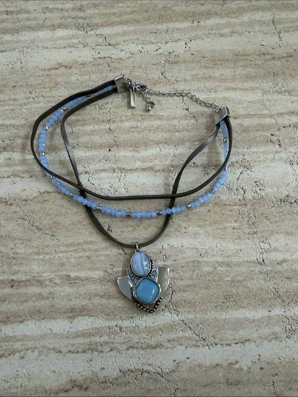 White House Black Market Light Blue Layered Choker Necklace